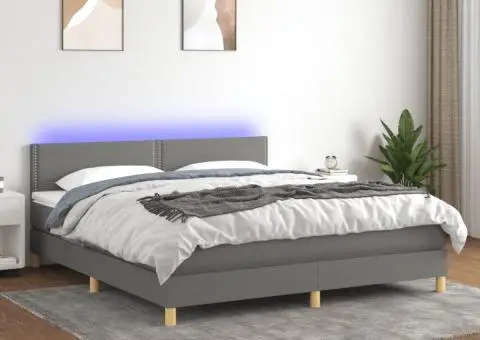 Pat cu arcuri, saltea și LED, gri închis, 160x200 cm, textil - 1/5