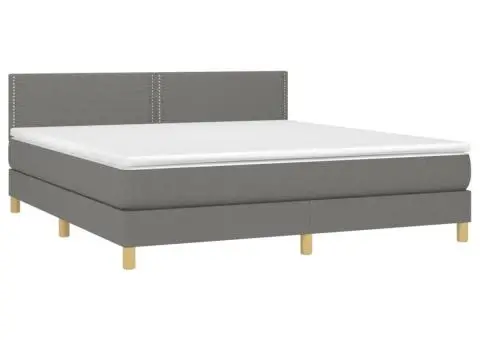 Pat cu arcuri, saltea și LED, gri închis, 160x200 cm, textil - 4/5