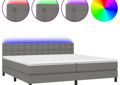 Pat cu arcuri, saltea și LED, gri închis, 200x200 cm, textil - 2/5