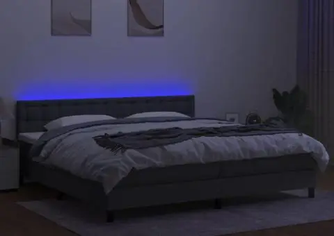 Pat cu arcuri, saltea și LED, gri închis, 200x200 cm, textil - 4/5