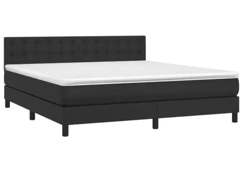 Pat cu arcuri, saltea și LED, negru, 180x200cm, piele ecologică - 3/5