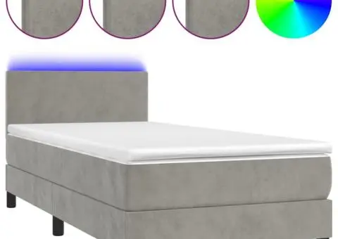 Pat continental cu saltea & LED, gri deschis, 80x200 cm catifea - 2/5