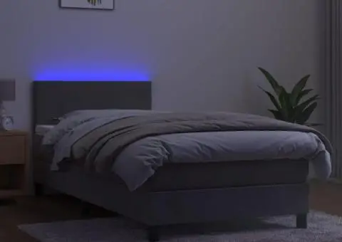 Pat continental cu saltea & LED, gri deschis, 80x200 cm catifea - 4/5