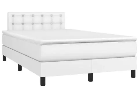 Pat cu arcuri, saltea și LED, alb, 120x200 cm, piele ecologică - 3/5