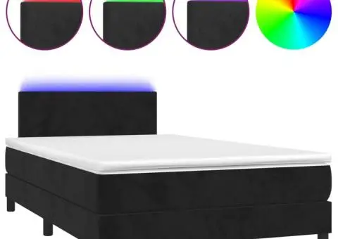 Pat cu arcuri, saltea și LED, negru, 120x200 cm, catifea - 2/5