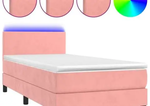 Pat continental cu saltea & LED, roz, 80x200 cm, catifea - 2/5