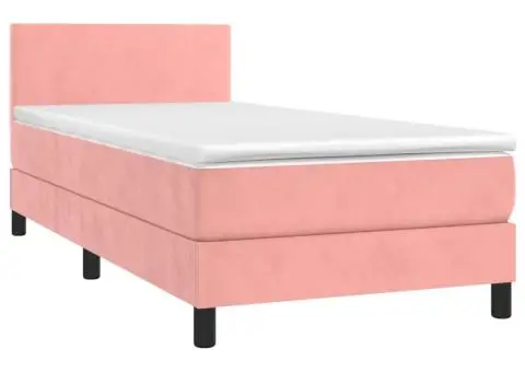 Pat continental cu saltea & LED, roz, 80x200 cm, catifea - 3/5