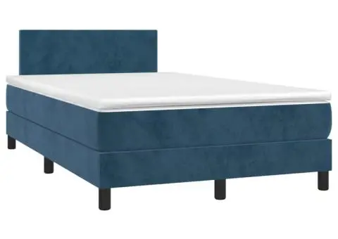 Pat cu arcuri, saltea și LED, albastru, 120x200 cm, catifea - 3/5