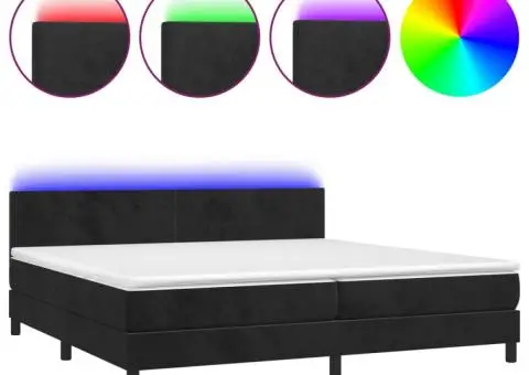 Pat cu arcuri, saltea și LED, negru, 200x200 cm, catifea - 2/5