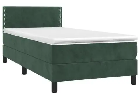 Pat cu arcuri, saltea și LED, verde, 90x200 cm, catifea - 4/5