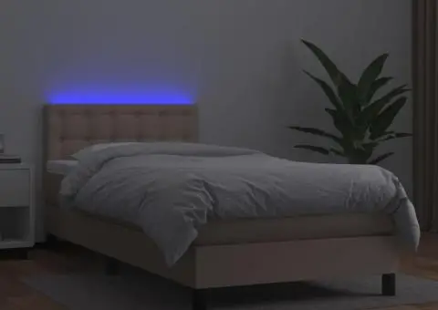 Pat cu arcuri, cu saltea și LED cappuccino 90x190 cm, piele eco - 4/5