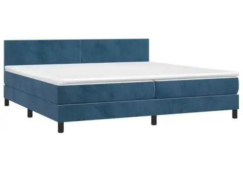 Pat cu arcuri, saltea și LED, bleumarin, 200x200 cm, catifea - 4/5