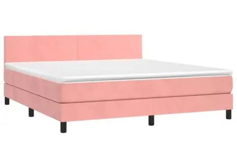 Pat continental cu saltea & LED, roz, 120x200 cm, catifea - 4/5