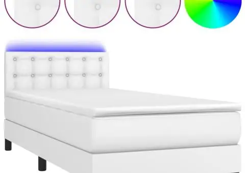 Pat continental cu saltea & LED, alb, 80x200 cm, piele eco - 2/5