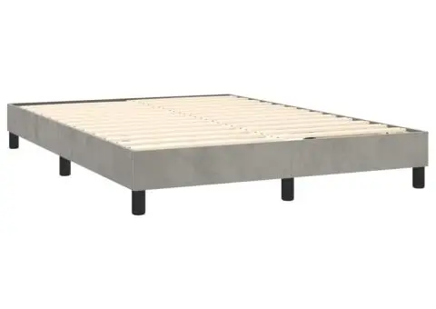 Pat continental cu saltea și LED gri deschis 140x190 cm catifea - 5/5