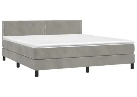 Pat cu arcuri, saltea și LED, gri deschis, 160x200 cm, catifea - 4/5