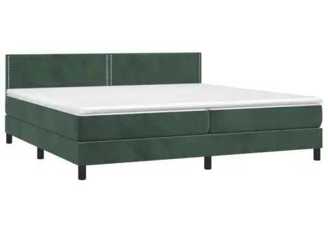 Pat cu arcuri, saltea și LED, verde închis, 200x200 cm, catifea - 4/5