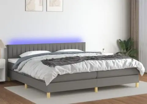 Pat cu arcuri, saltea și LED, gri închis, 200x200 cm, textil - 1/5