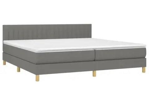 Pat cu arcuri, saltea și LED, gri închis, 200x200 cm, textil - 4/5