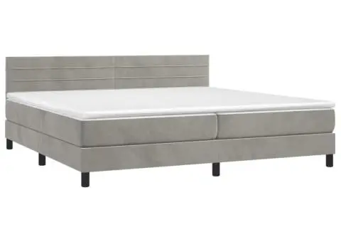 Pat cu arcuri, saltea și LED, gri deschis, 200x200 cm, catifea - 3/5