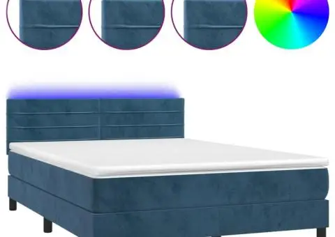 Pat cu arcuri, saltea și LED, gri închis, 140x200 cm, catifea - 2/5