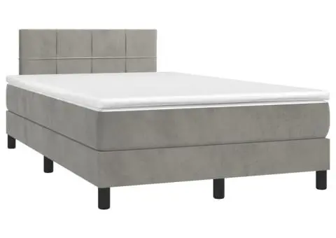 Pat cu arcuri, saltea și LED, gri deschis, 120x200 cm, catifea - 4/5