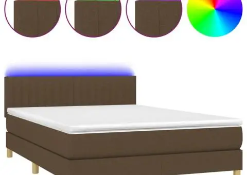 Pat cu arcuri, saltea și LED, maro închis, 140x190 cm, textil - 2/5