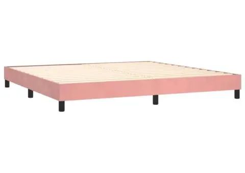 Pat continental cu saltea & LED, roz, 200x200 cm, catifea - 5/5