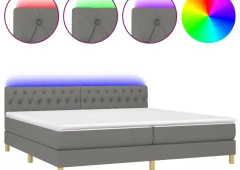 Pat cu arcuri, saltea și LED, gri închis, 200x200 cm, textil - 2/5