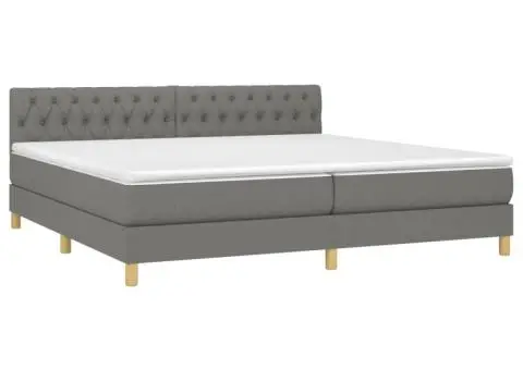 Pat cu arcuri, saltea și LED, gri închis, 200x200 cm, textil - 3/5