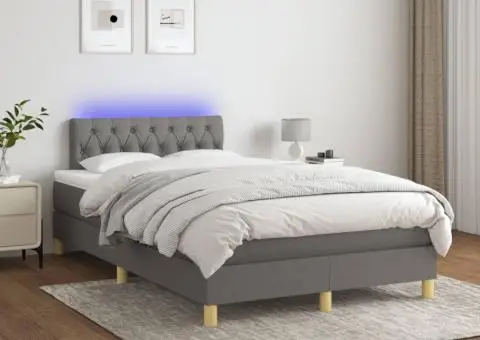 Pat cu arcuri, saltea și LED, gri închis, 120x200 cm, textil - 1/5