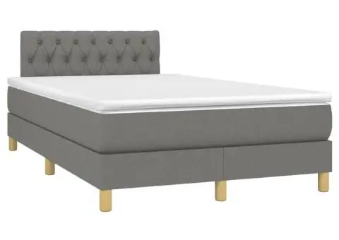 Pat cu arcuri, saltea și LED, gri închis, 120x200 cm, textil - 3/5