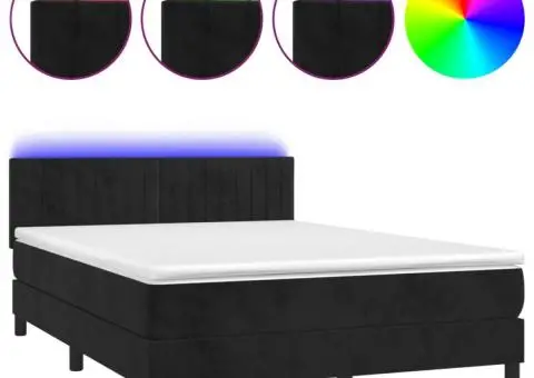 Pat cu arcuri, saltea și LED, negru, 140x200 cm, catifea - 2/5