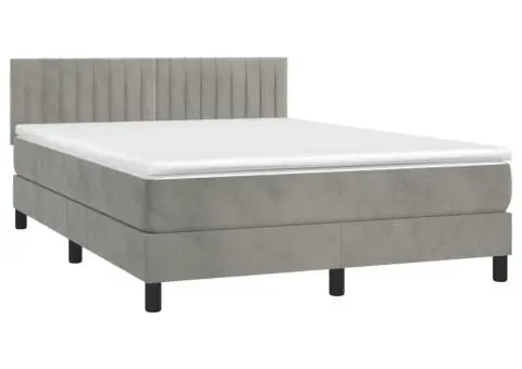 Pat cu arcuri, saltea și LED, gri deschis, 140x200 cm, catifea - 3/5