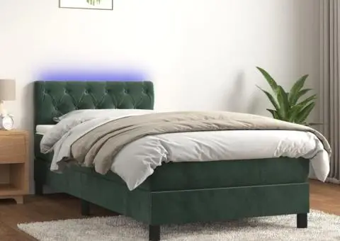 Pat continental cu saltea și LED verde închis 80x200 cm catifea - 1/5