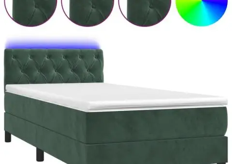 Pat continental cu saltea și LED verde închis 80x200 cm catifea - 2/5