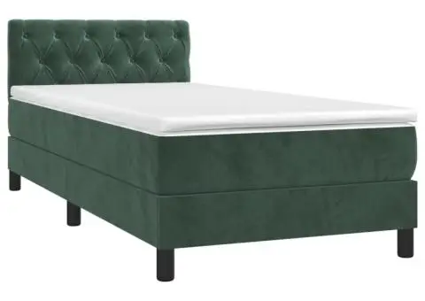 Pat continental cu saltea și LED verde închis 80x200 cm catifea - 3/5