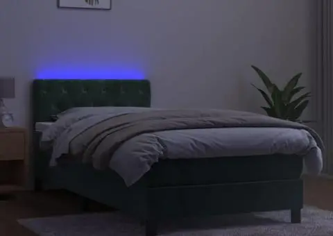 Pat continental cu saltea și LED verde închis 80x200 cm catifea - 4/5