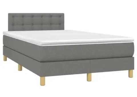 Pat cu arcuri, saltea și LED, gri închis, 120x200 cm, textil - 3/5