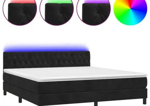 Pat cu arcuri, saltea și LED, negru, 180x200 cm, catifea - 2/5