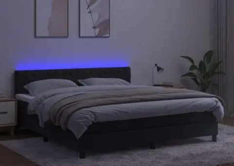 Pat cu arcuri, saltea și LED, negru, 180x200 cm, catifea - 4/5