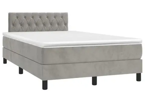 Pat cu arcuri, saltea și LED, gri deschis, 120x200 cm, catifea - 3/5