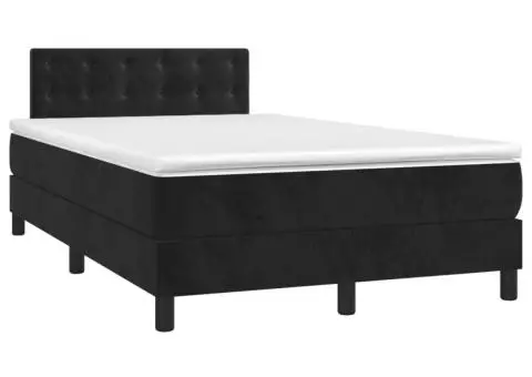 Pat cu arcuri, saltea și LED, negru, 120x200 cm, catifea - 3/5