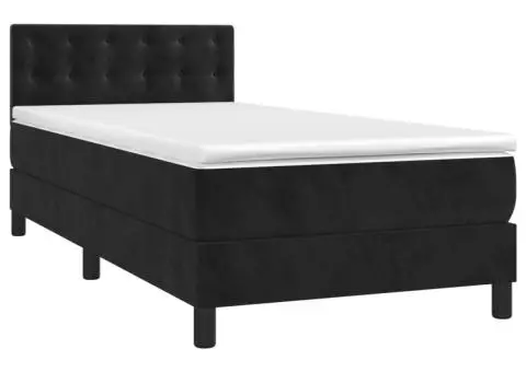 Pat cu arcuri, saltea și LED, negru, 90x200 cm, catifea - 3/5