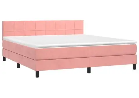 Pat cu arcuri, saltea & LED, roz, 180x200 cm, catifea - 3/5