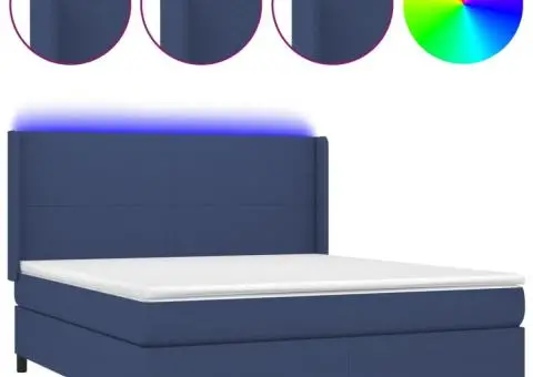 Pat cu arcuri, saltea și LED, albastru, 160x200 cm, textil - 2/5