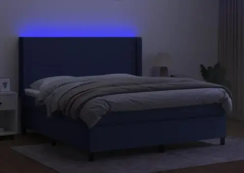 Pat cu arcuri, saltea și LED, albastru, 160x200 cm, textil - 3/5