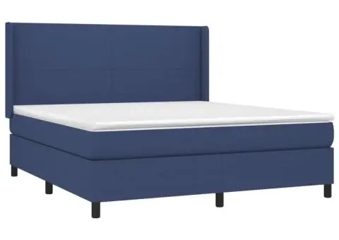 Pat cu arcuri, saltea și LED, albastru, 160x200 cm, textil - 4/5