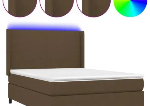 Pat cu arcuri, saltea și LED, maro închis, 140x190 cm, textil - 2/5