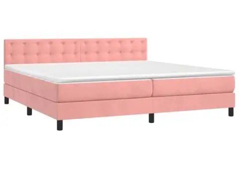 Pat cu arcuri, saltea & LED, roz, 200x200 cm, catifea - 3/5